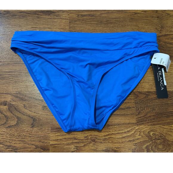 La Blanca Women's Island Goddess Shirred Bikini Bottom Blues Size 14 NWT - Picture 1 of 8